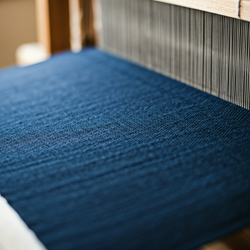 Close up of indigo dyed textile on a loom