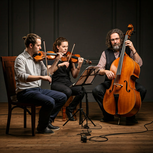Folk musicians playing traditional string instruments